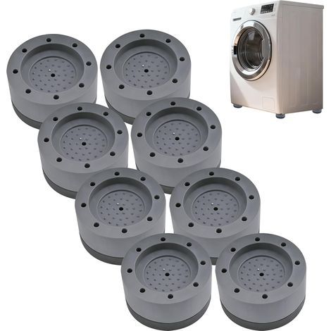 8 Pieces gray anti-vibration mats for washing machine furniture, an ideal washing machine accessory for adjustable feet, reducing the noise of washer/dryers and dishwashers (1/5)