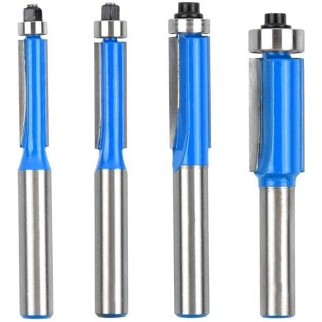 4 Pièces Fraise Defonceuse 8mm, Fraise a Copier a Plaquette, Fraise pour Affleurer, Fraise à Bois pour Défonceuse, Fraise à Affleurer avec Roulement, pour le Travail du Bois - Bleu (1/5)