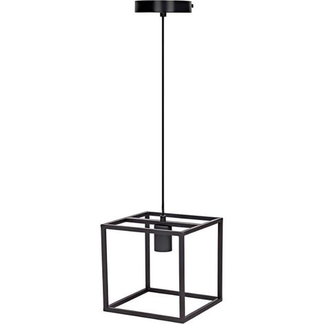 Suspension Lumineuse Forme Carrée Métal Noir Douille E27 Style Moderne Contemporain Adaptée Cuisine et Bar