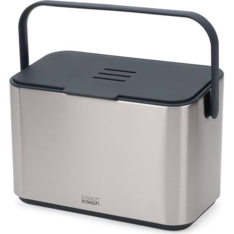 Joseph Joseph Collect 4L Caddy de Cestino per rifiuti alimentari in acciaio inox, compatto e facile da usare, ideale per la cucina.