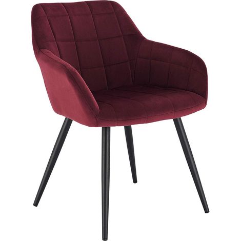 Woltu – Chaise de salle à manger avec accoudoirs – Velours bordeaux – Pieds en métal – Hauteur 81cm – Confort ergonomique