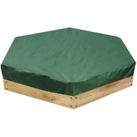 FENOPLASTICACouvercle hexagonal pour bac à sable avec cordon de serrage, anti-poussière, adapté aux bacs à sable et aux piscines de jardin extérieures (180x150x20 cm). (1/4)