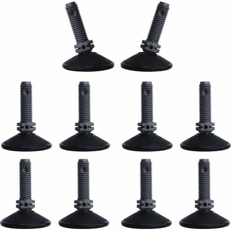 10x Pied niveleur réglable ajustable orientable avec rotule pour embouts filetés M10 x 32mm Vérin Vis Pied Meuble Poussoir Butée, Ø base 40mm