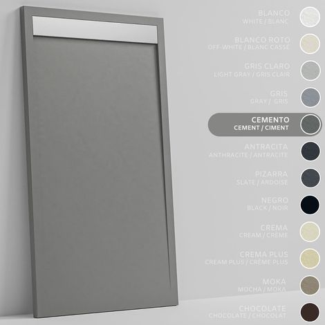 SOULHOME Duschwanne - Mineralguss & Gel Coat - Stein-Struktur - Rutschfest - Zementgrau - 140x90- Extraflach 3cm - Inklusive Ablassventil - Edelstahl-Ablaufgitter