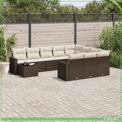 Salon de jardin - FAF7291712417726 - Résine tressée marron - Ensemble 11 pièces modulaire - Coussins déhoussables anti-UV (1/5)