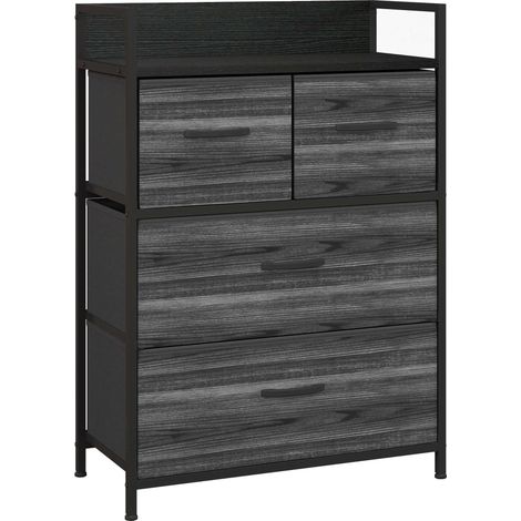 Industrielles Sideboard mit 4 Stoffschubladen, Schwarz, 60 x 29 x 85 cm