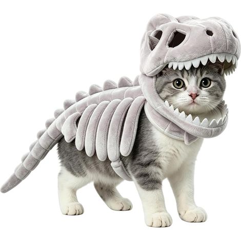 Déguisement de squelette de dinosaure pour animaux de compagnie avec capuche, idéal pour Halloween (Gris, 90 cm) (1/5)