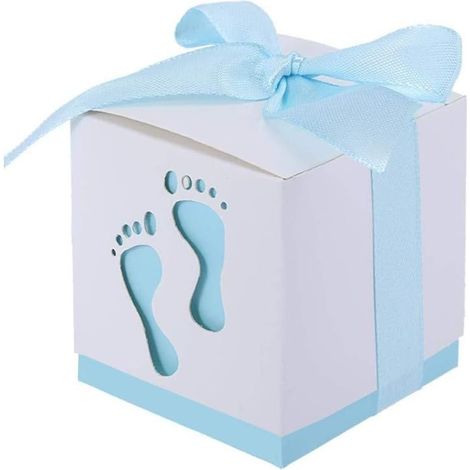 50 x Bleu Empreinte Papier Douche de Bébé Boîtes de Faveur pour Douche de Bébé Garçon Fête d'anniversaire Garçon Baptême Fête du Nouveau-né (1/5)