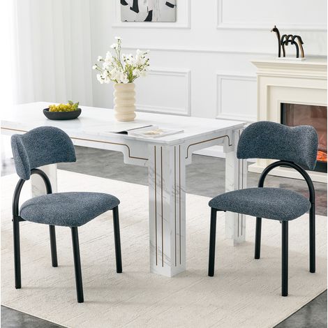 Sedie da pranzo set da 2 con seduta e schienale imbottiti, blu, struttura in metallo nero HAVRYA (1/5)