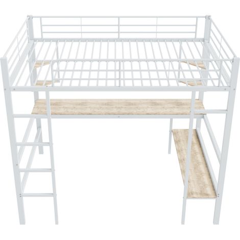 Letto a soppalco in metallo 140 x 200 cm con scrivania e scaffali, bianco, senza materasso (1/5)