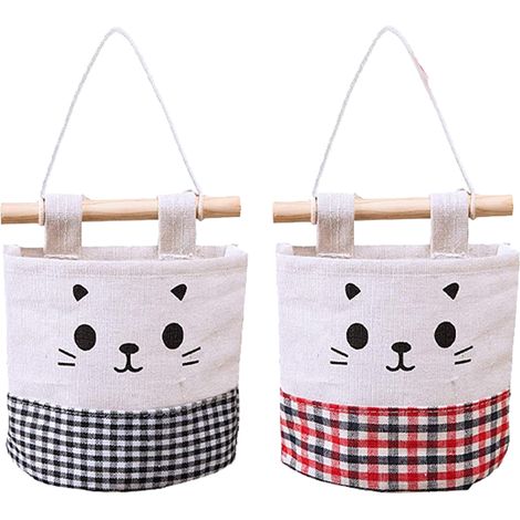 1 Pochette de rangement murale, motif chat, tissu coton lin, imperméable, pour salon chambre cuisine salle de bain (1/5)