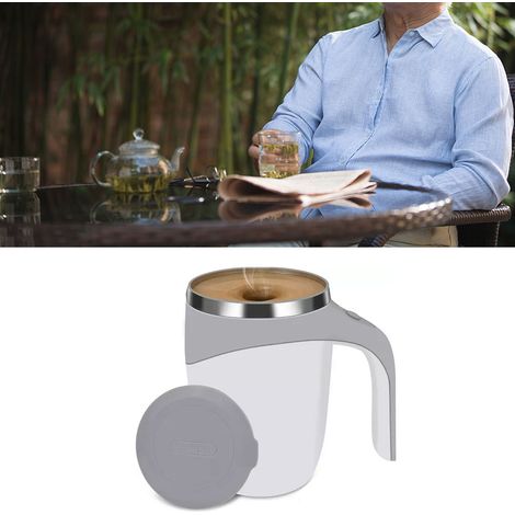Selbstumrührender Kaffeebecher aus Edelstahl 304 mit automatischem magnetischem Rührwerk und Deckel für Zuhause, Büro und Reisen, 380 ml, Weiß (1/5)