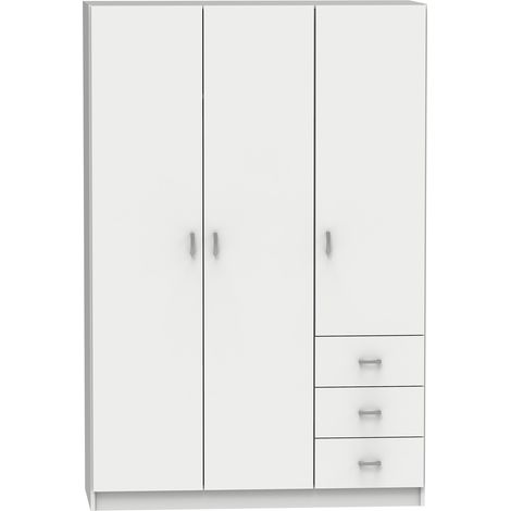 Pegane – Armoire de rangement 3 portes en panneaux de particules mélamine blanche – Dimensions 180 x 120 x 50 cm – Fabrication espagnole certifiée PEFC (1/4)