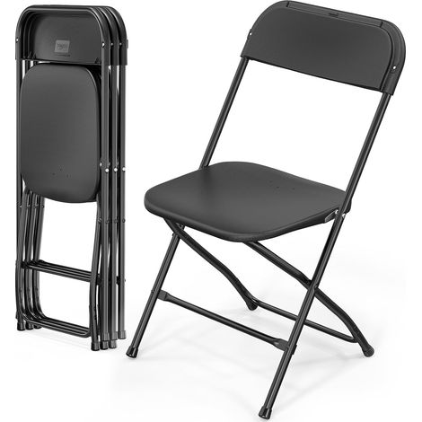Set de 4 Chaise Pliante, Métal, Matière Synthétique, Empilable, Intérieur Extérieur, Noir (1/5)