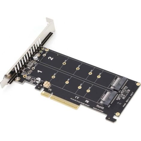 adaptateur M.2 Carte adaptateur Dual M.2 NVMe SSD vers PCIE X8 M Key Carte d'extension de lecteur de convertisseur de