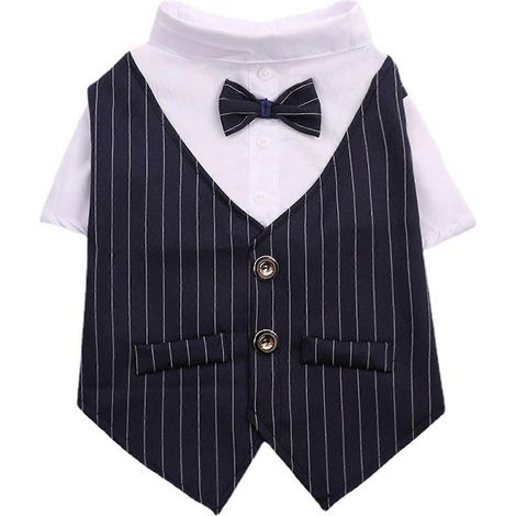 Costume Chien Chat Marine Rayé Léger Doux Nœud Papillon Chic Chemise pour Fête Mariage Animal (1/5)