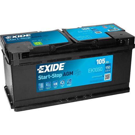 Batterie voiture AGM Start/Stop 12V 105Ah 950A – EK1050 – Technologie sans entretien – Puissance de démarrage fiable – Exide (1/4)