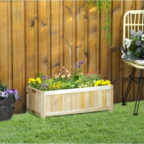 Bac potager pliable 70x30x25 cm en bois naturel, avec drainage, pour jardin et balcon – MEUBLIV (1/5)