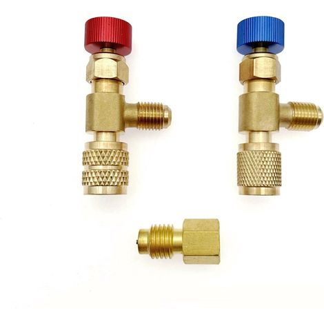 2 pièces R12 R22-1/4 mâle vers 1/4" femelle, R410-1/4 mâle vers 5/16" femelle adaptateur de valve de climatiseur, adaptateur de sécurité vanne à bille de contrôle de débit (1/5)
