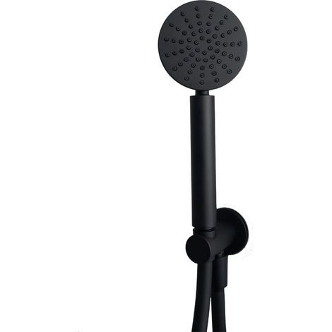 Kit douche rond slim en laiton noir mat avec prise d eau et flexible de 150 cm (1/3)
