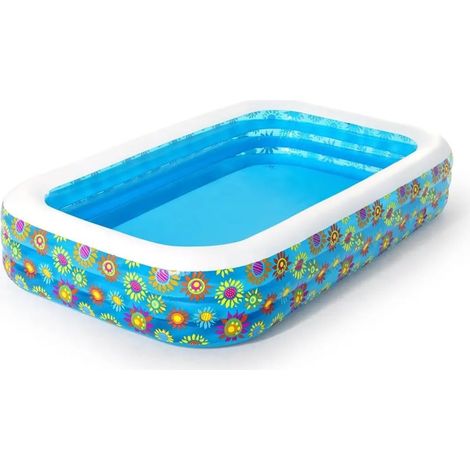 Piscine Gonflable Familiale 3 Bagues Décoration Fleurs 305x183x56 Cm 54121 (1/5)