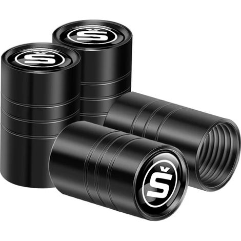 (JS Noir) 4 bouchons de valve de pneu avec logo S pour voiture, compatibles avec Octavia 3, 2 et 1, Fabia, Superb 2 et 3, Rapid, Karop, Kodiaq et Scala (1/5)