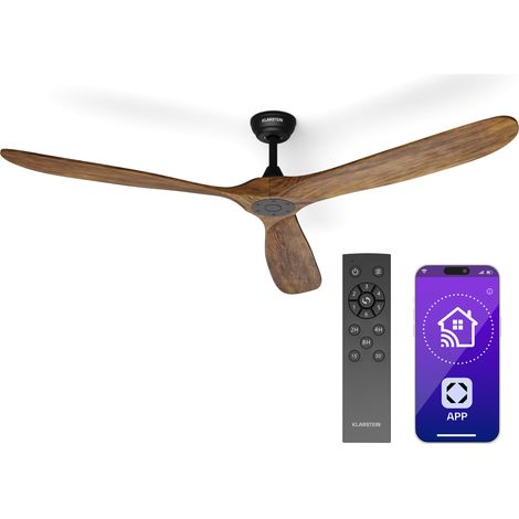 Klarstein Bahama Breeze - Ventilatore da soffitto smart  Pale del rotore in legno massiccio  Telecomando + controllo tramite app