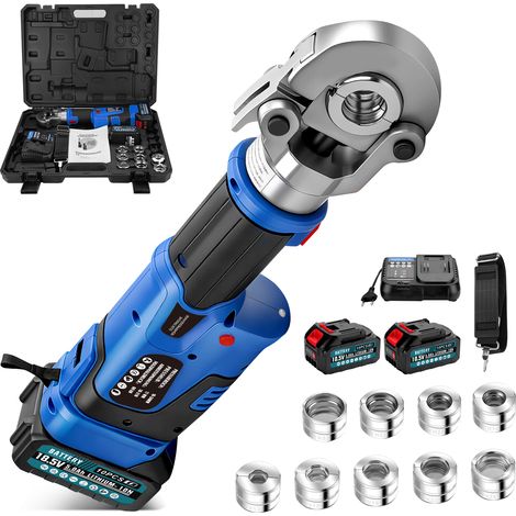 60kN Kit d'outils de Sertissage Hydraulique Electriques Alimentés avec 2 batteries 5,0 Ah, pince à sertir Presse, avec Contour TH et V pour tuyaux en cuivre, acier inoxydable, PEX, PAP, PEX-AL-PEX (1/5)