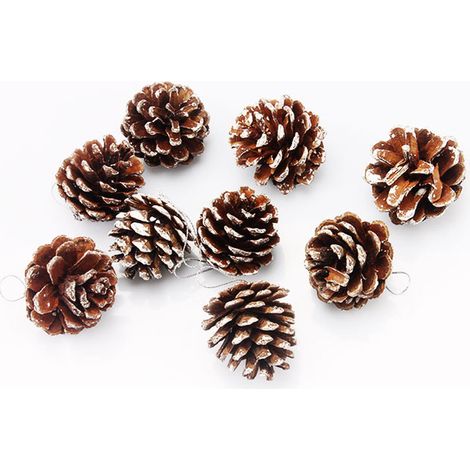 9 Stück Weihnachtsbaumzapfen, Schneeflocken, natürliche Tannenzapfen, Ornament mit Bindfaden-Anhänger, Kunsthandwerk für Weihnachtsfeier, Heimdekoration, Herbst-Winter-Feiertage, Baumdekoration Weihna (1/5)