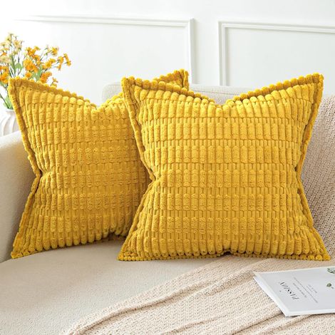 2er-Set Boho-Kissenbezüge aus Cord mit Streifenmuster, weiche Samtkissenbezüge für Wohnzimmer, Schlafzimmer, dekorativ, gelb, 45 x 45 cm (1/5)