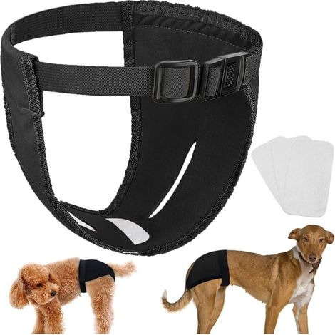 Culotte pour Chien en Chaleur Couche Menstruelle Chien Lavables Lot de 3 avec 9 Serviettes Hygiéniques, Noir xxl (1/4)
