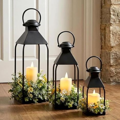 Lanterne Bougie Décorative Noire, 3 Pièces Lanternes Jardin pour Bougies Bougeoirs en Métal (sans Bougies), Lanternes Suspendues pour Intérieur Extérieur Fête de Mariage Maison Salon Cheminée (1/4)