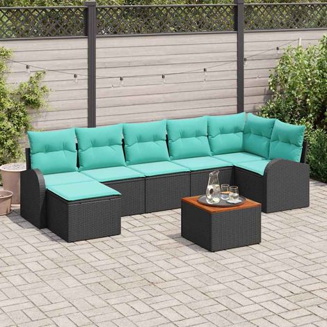 Teenpull – Gartensofa-set 8 Stk. Schwarz und Türkis Poly-Rattan (1/5)