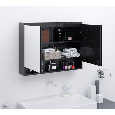 Spiegelschrank fürs Bad 80x15x60 cm Glänzend Schwarz
