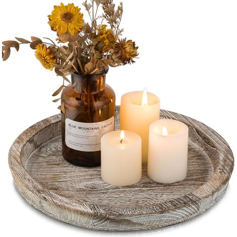 Chandelier Bougeoir Bois Plateau: Rond Decoratif Bougie Chandelier Deco pour Centre de Table - Petit Blanchi Bougeoirs Decoration pour Maison (1/5)