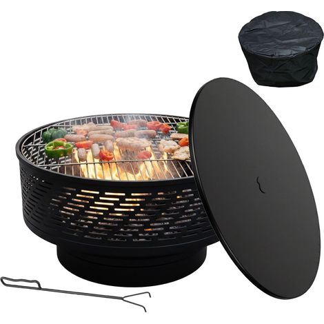 Brasero con tapa y parrilla - Negro, acero inoxidable (1/5)