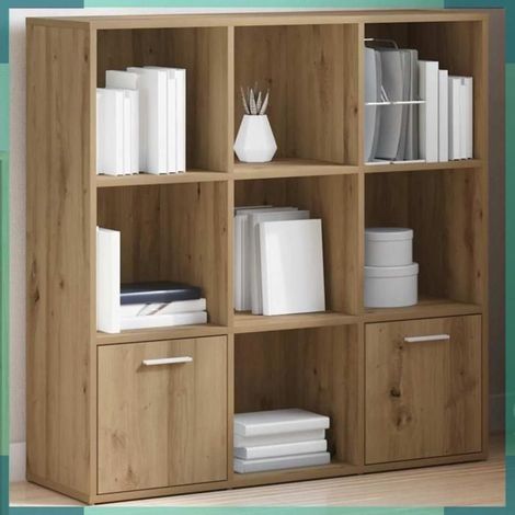 Bibliothèque - 855967 - chêne artisanal - 7 cubes ouverts & 2 portes - 98 x 29 x 97,5 cm (1/5)