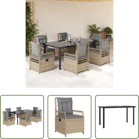 Gartenstuhl - 7-tlg. Garten-Essgruppe mit Kissen Beige Poly Rattan (1/5)