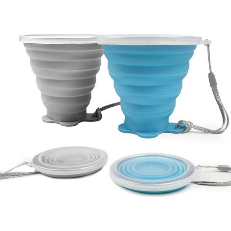 Gobelet de voyage pliable en silicone, gobelet de camping pliable en silicone avec couvercle, gobelet extensible pour les randonnées et les voyages en plein air. (1/5)