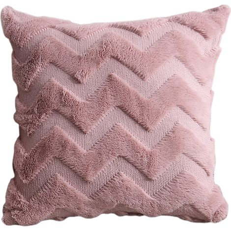 Coussin Décoratif 45x45cm en Fausse Fourrure Rose, Housse Moelleuse en Peluche Douce pour Canapé, Coussin Carré Bohème Style, Lot de 1 (1/5)