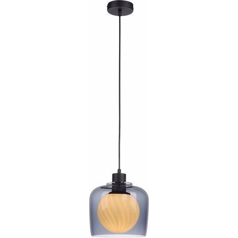 Lampada a sospensione Lampada da sala da pranzo, sfera di vetro fumé retro in metallo nero, 1x attacco E27, DxH 21x150cm