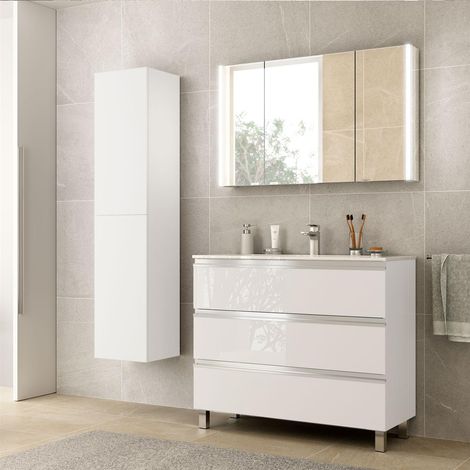 Armoire de salle de bains SPIRIT 1000 3 tiroirs métalliques BLANC BRILLANT 997 x 810 x 450 mm (1/3)