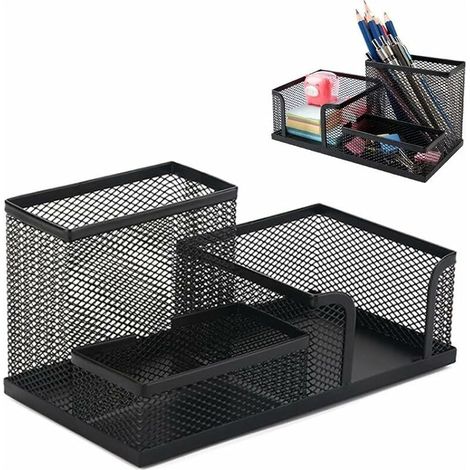 Kaelt - Organiseur de bureau avec 3 compartiments, pot à crayons en métal Organiseur de table en métal et peu encombrant (1/5)