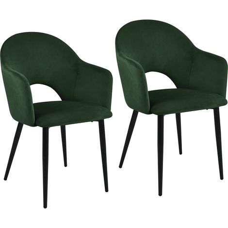 Svita – Lot de 2 chaises de salle à manger rembourrées en velours vert foncé – Accoudoirs – Dossier ajouré – Dimensions 54x53x83 cm (1/5)