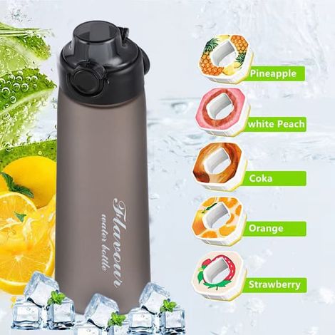 Gourde Air Water Up 900 ml, pack de démarrage Air, gourde aromatisée avec capsules parfumées pour le camping, noire + 5 anneaux aléatoires, noire + 5 anneaux aléatoires