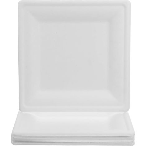 Set of 25 Square Disposable White Paper Plates, Practical and Elegant, for Picnics and Outdoor Barbecues (1/5)