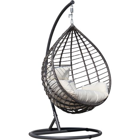 Poltrona da giardino sospesa con struttura Athenes Grey e cuscino Ecrù