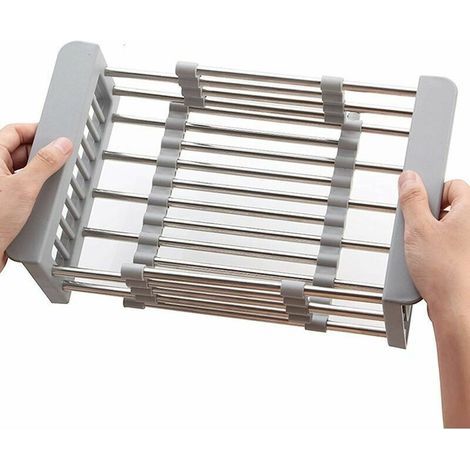 Escurridor de platos extensible, escurridor de acero inoxidable para colocar sobre el fregadero, escurridor con brazos ajustables, escurridor para usar dentro del fregadero o sobre la encimera. (1/5)