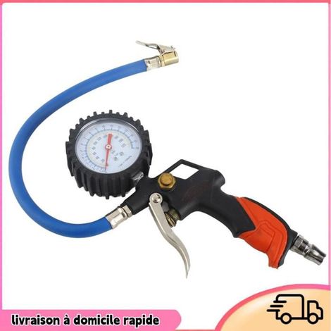 Gonfleur de pneus - DILWE - Manomètre 0-15 bar (0-220 psi) - Embout cuivre anti-fuite - Pour voiture, moto, vélo (1/4)