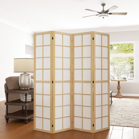 Paravent 4 panneaux 160x170 cm pliable bois naturel HAVRYA (1/3)